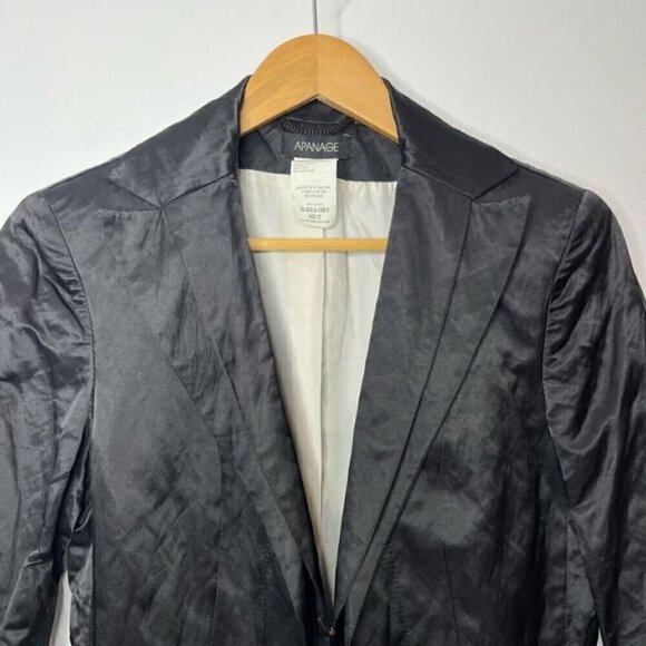 Apanage Women's Size 8 38 Vintage Satin Long Sleeve Blazer Suit Solid Black - Picture 4 of 16